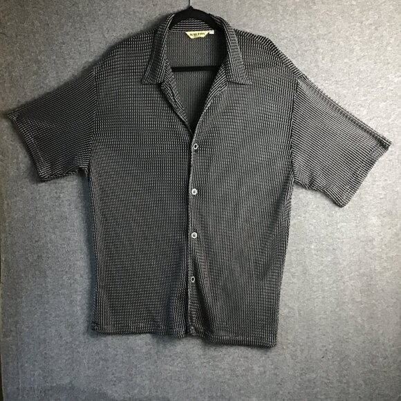 MALTOS Black Lace Knit See Through Cuban Collar Button Down Up Vintage Shirt 2XL - Picture 1 of 7